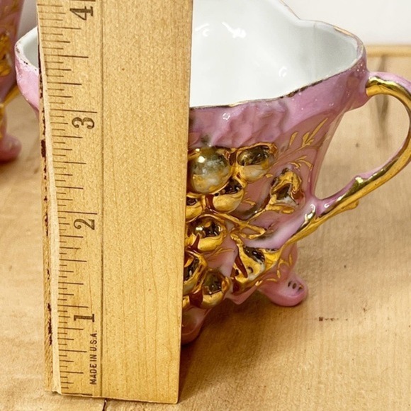 Pink & Gold Lusterware Set of 5 Teacup & Saucer Victorian Luster‎ Raised Grapes - Picture 15 of 16